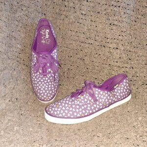 KEDS & TAYLOR SWIFT-Collab-Purple Canvas/Lilac/Gold Hearts-Sz 7-Excellent